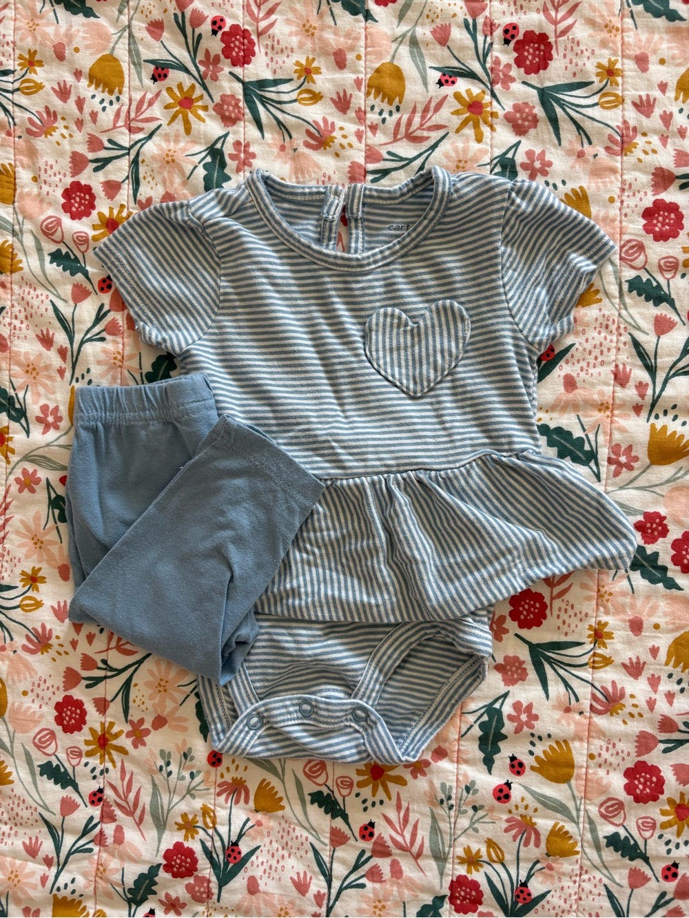 Carter's Blue and White Striped  Bodysuit with Solid Blue Pants